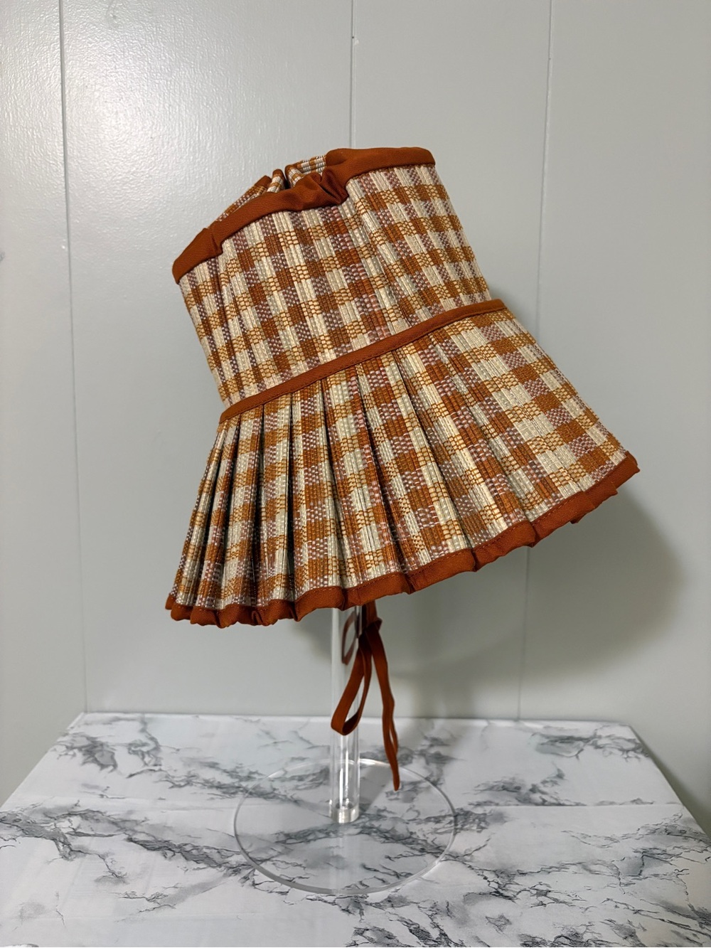 Lorna Murray Capri Hat Medium Pleated Sunhat Rust Gingham Check Luxury Resort - Picture 6 of 10